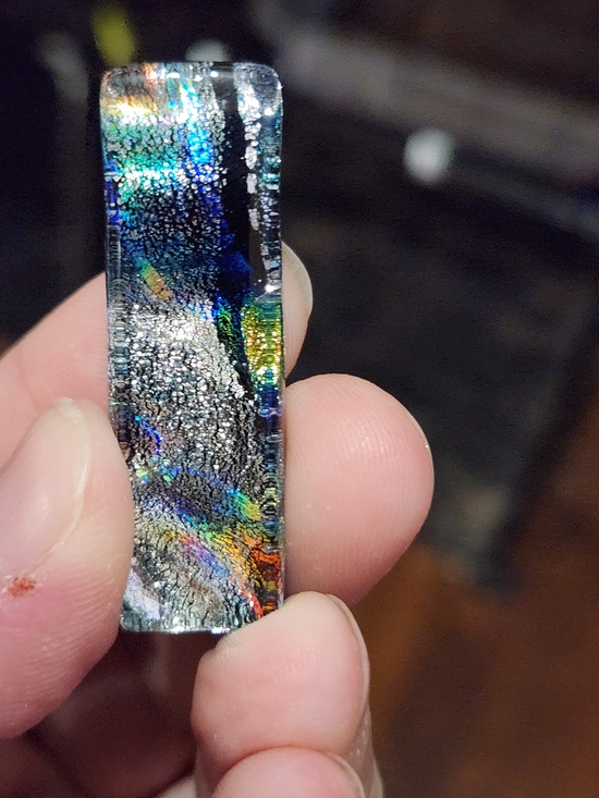 Other - Dichroic Glass Large Rectangular Bead - Blue, Silver, Red, and Green